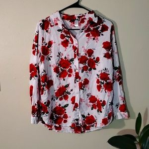 H&M rose button up blouse